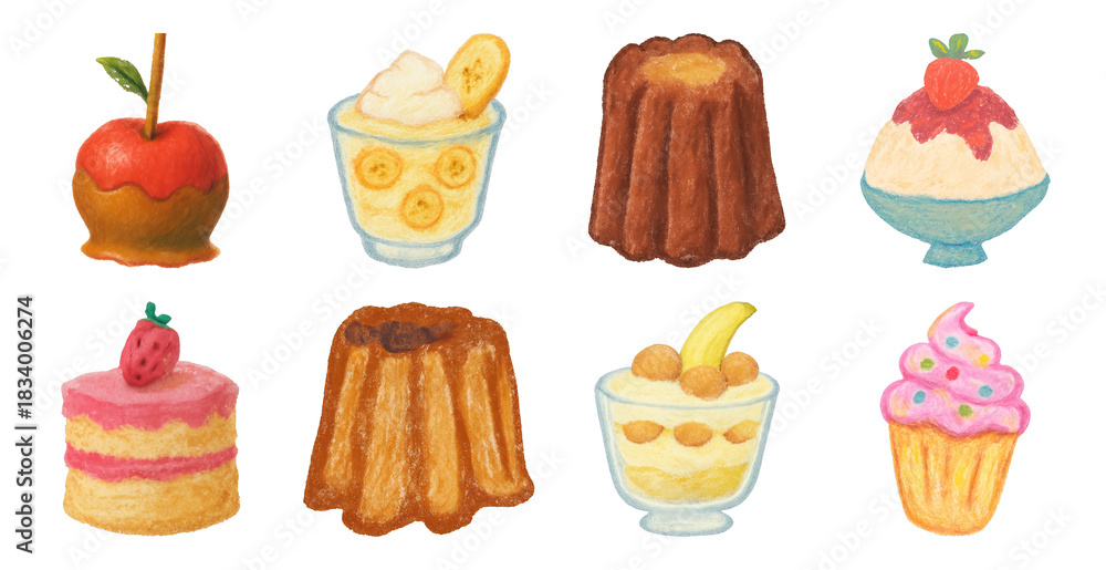 Fototapeta premium Colorful illustrated dessert collection