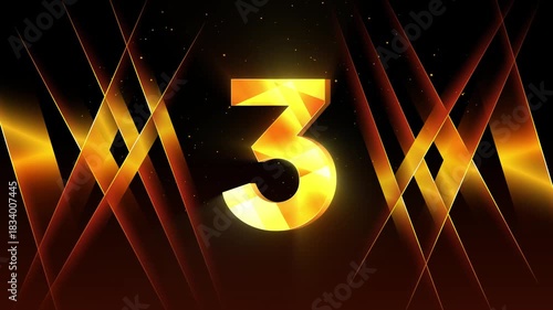 Golden Number Three Animation - 3D Shiny Countdown Video for Intros, Events and Corporate Promos