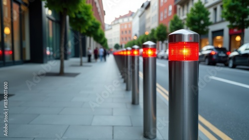 Wallpaper Mural Row of poles with red lights on a city street, useful for urban scenes or traffic concepts Torontodigital.ca