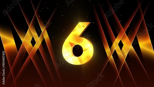 Golden Number Six Animation - 3D Shiny Countdown Video for Intros, Events and Corporate Promos