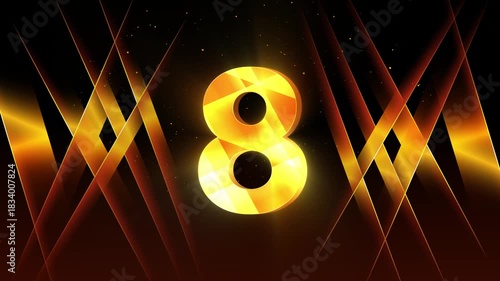 Golden Number Eight Animation - 3D Shiny Countdown Video for Intros, Events and Corporate Promos