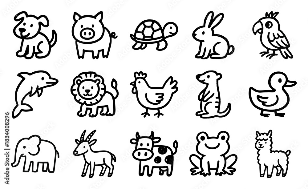 Obraz premium Cute animal outline icons