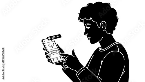 Person using a smartphone to access cooking recipes