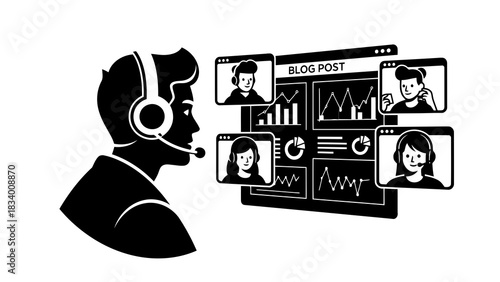 Customer service agent analyzing blog post data with remote team