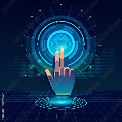 hand pushing a button on a touch screen interface