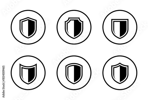 Shield outline icon set in circular line. Defense, guard, security protection symbol