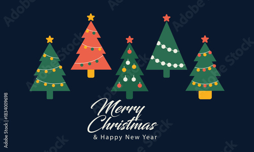 Festive Christmas trees with twinkling lights create a magical holiday feeling, perfect for seasonal greetings and joyful celebrations this winter
