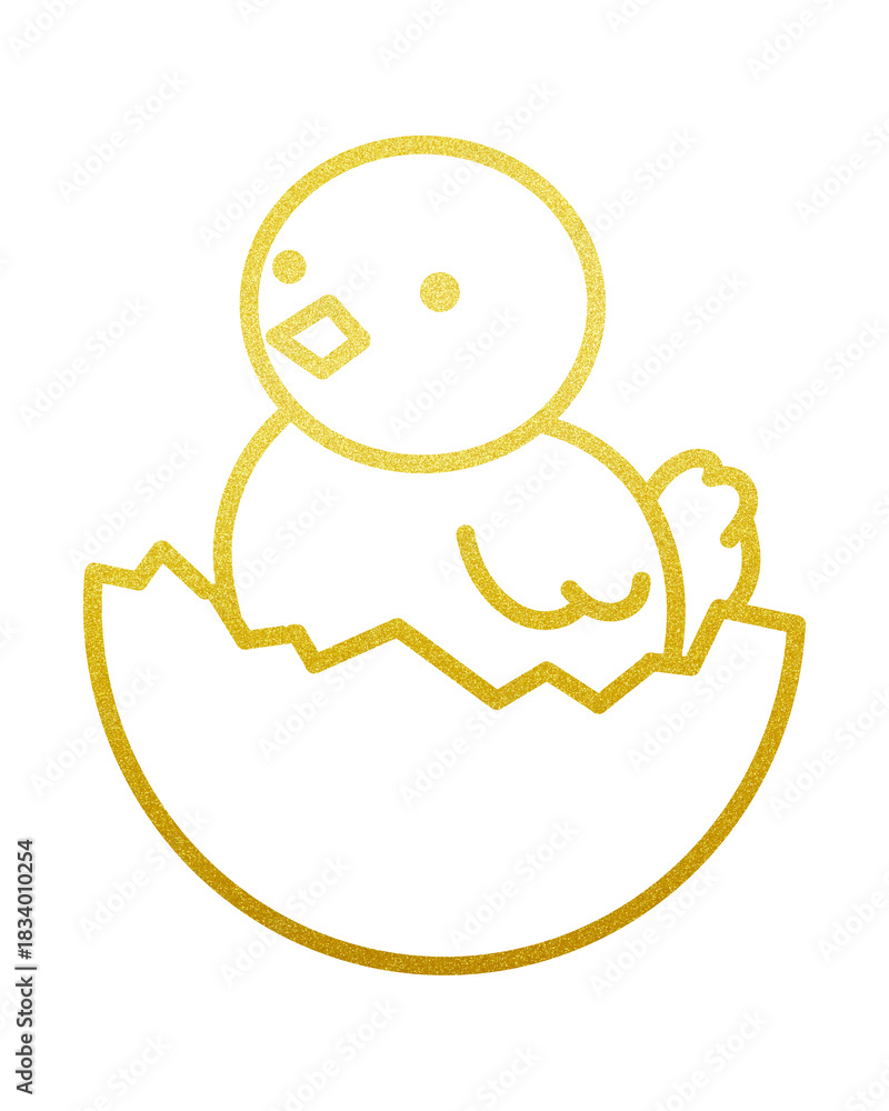 Obraz premium illustration: young olden chick sitting in broken easter egg shell isolated on white or transparent png