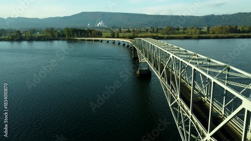 Wallpaper Mural US, WA, Cathlamet, 2025-10-22 - Drone view of the Julia Butler Hansen Bridge connecting Cathlamet to Puget Island Torontodigital.ca