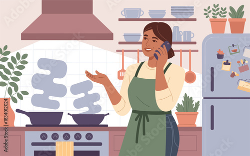 Serene woman meditating peacefully in a large hand, with delicate floral branches and a clock in the background, symbolizing mindfulness and well-being