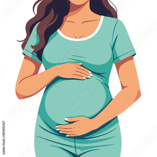 Pregnant woman holding her baby bump. Maternity and motherhood concept. Flat design graphic for prenatal health care