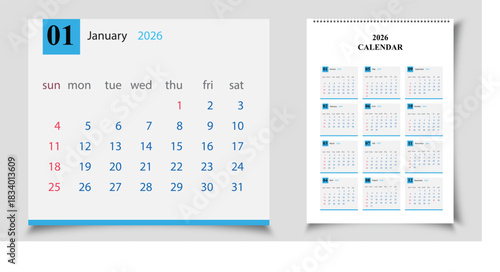 2026 Calendar Page Showing January and Multiple Months on a Spiral Bound Notebook Page date Christmas