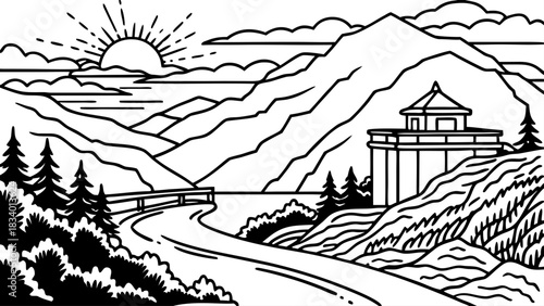 Very beautiful dawn light illuminating Lookout Mountain as smooth flowing water reflects warm colors, creating a peaceful landscape with soft textures, gentle motion, and a glowing horizon in Chattano