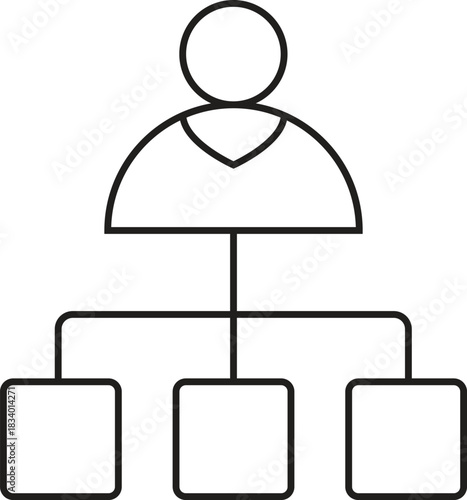 A simple line icon of an organizational chart showing a manager overseeing three subordinates or departments.