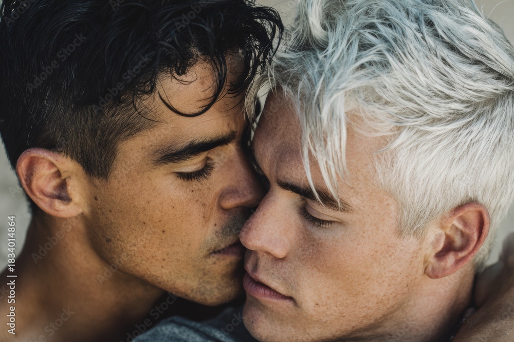 Obraz premium Couple Sharing an Intimate Moment Outdoors in Bright Daylight With Love and Connection Displayed Through a Kiss