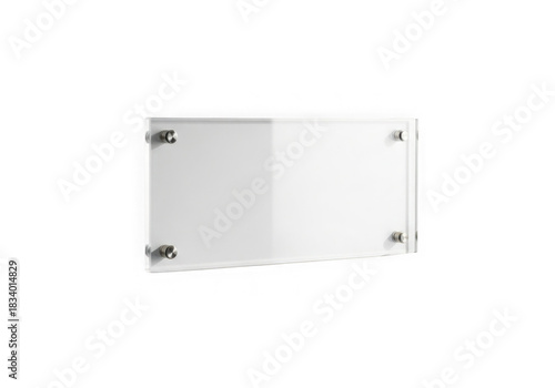 Blank clear acrylic sign with metal standoffs isolated on transparent background