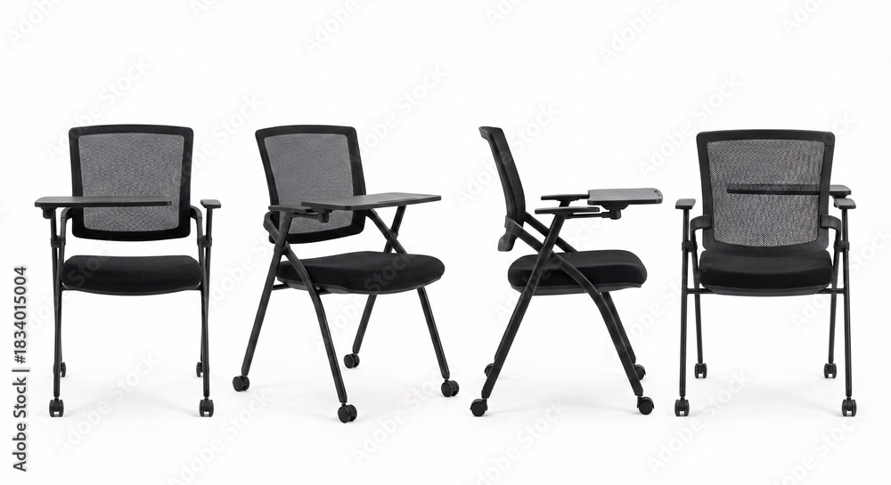 Fototapeta premium Modern student chairs on wheels for flexible learning spaces in schools and universities for training rooms