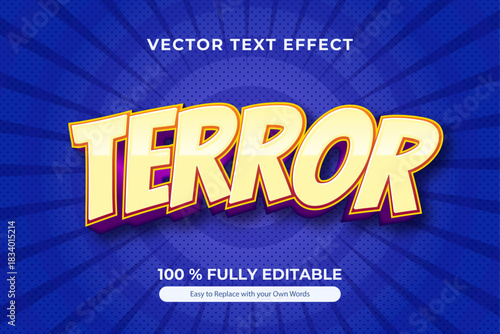 Eye-catching vector text effect with the word TERROR in stylized yellow and purple fonts.