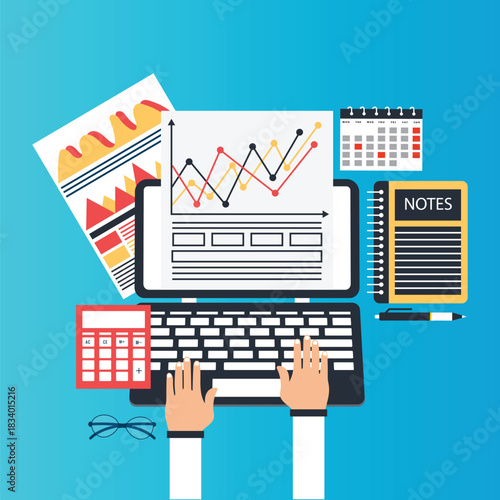 concept of tax finance statistic growth paper document with diagram chart analyzing