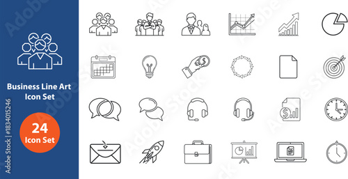 Business Line Art Icon Set – Minimal Corporate Outline Icons Collection