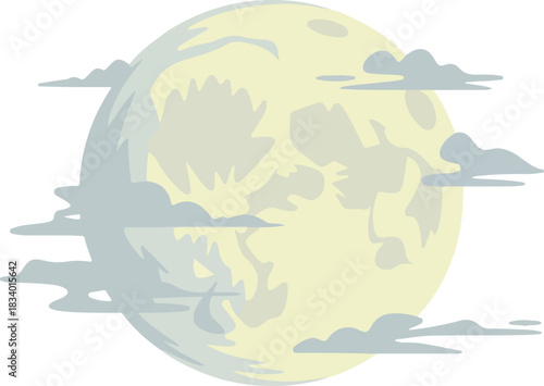 Luminous full moon vector icon with subtle cloud formations for nocturnal or weather concepts