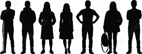 Silhouettes of diverse men and women standing in various poses, isolated human figures, people outline collection for design, illustration, creative artwork use