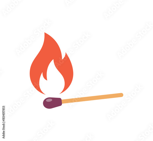 Matchstick with fire vector icon, Burning match fire icon,