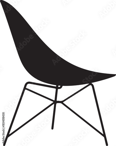Modern black and white designer chair with thin metal legs