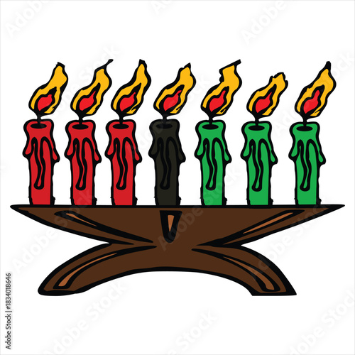 Kwanzaa Kinara Illustration – Seven Candles Symbolizing Unity, Struggle, and Hope