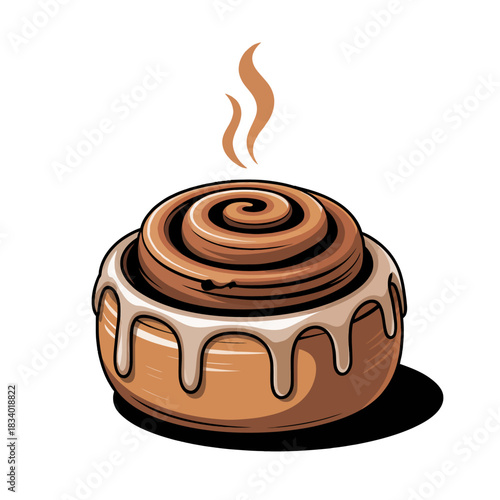 A steaming cinnamon bun with dripping icing