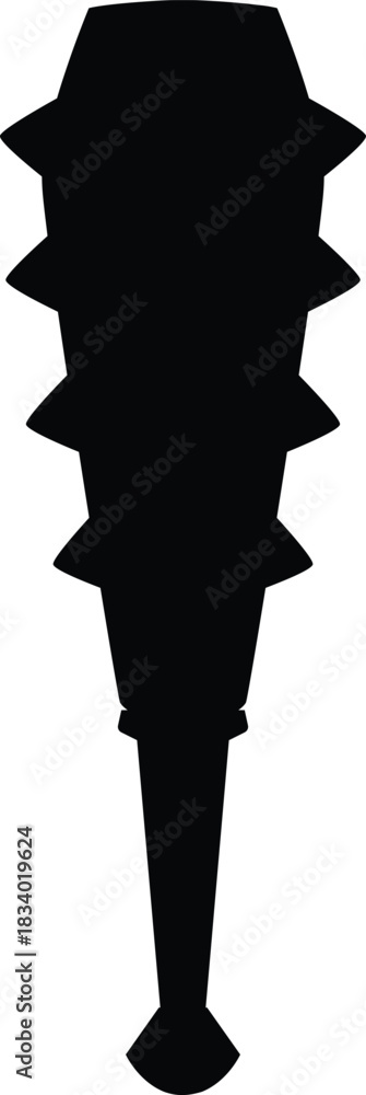 Obraz premium Cartoon mace medieval game weapon black silhouette, vector ancient battle warrior spiked mace, club with iron thorns