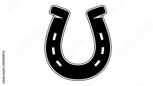 Horseshoe vector illustration good luck symbol, isolated horseshoe black and white, lucky horseshoe clean design element, traditional metallic horse shoe icon