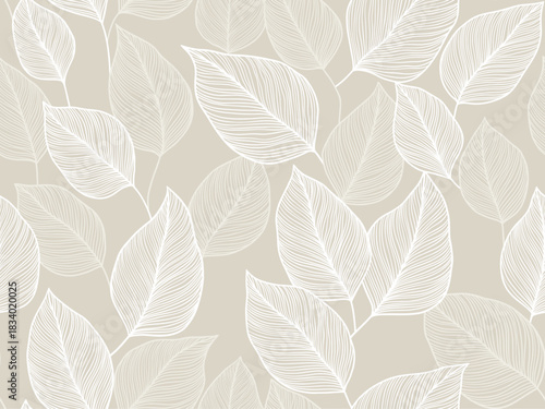 Elegant White Leaf Pattern On Beige Background For Home Decor And Design Projects Vector Illustration Background