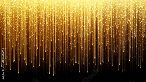 Vector Illustration Background Of Golden Glittering Rainfall With Long Vertical Light Streams Shimmering Gold Backdrop