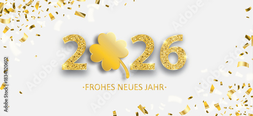 Frohes Neues Jahr 2026 Gold Kleeblatt
