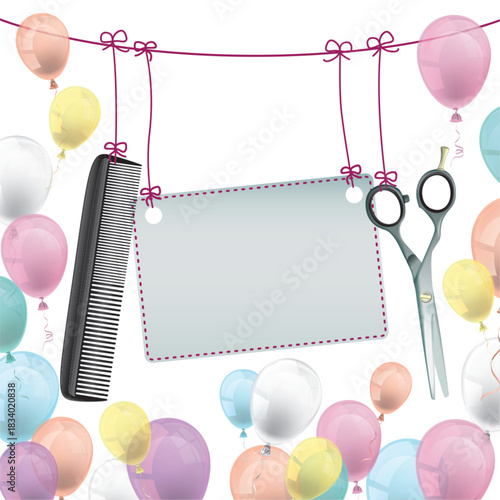 Hanging Scissors Comb Sign Pastel Balloons
