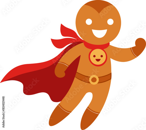  Superhero Gingerbread Man with Cape Flying Vector Character stock illustration silhouette vector icon  , white background 