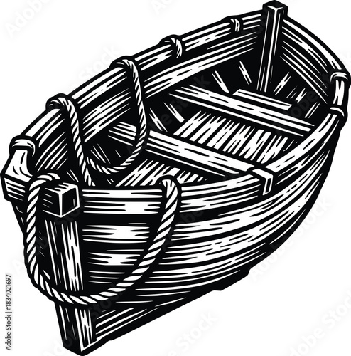 hand drawn wooden boat vector illustration