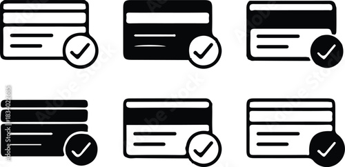 approved credit card six icons set vector illustration