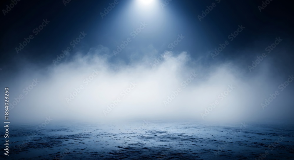 Fototapeta premium Misty stage backdrop with a single spotlight, creating a mysterious atmosphere