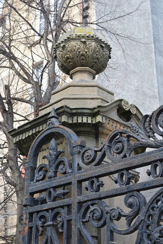 Ornately Carved Victorian 19th Century Stone Gate Post with Cast Iron Gate 