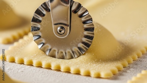 Precision cutting homemade pasta with a fluted pastry wheel tool usage