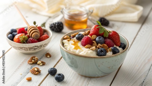 Healthy Breakfast Bowl with Berries and Honey