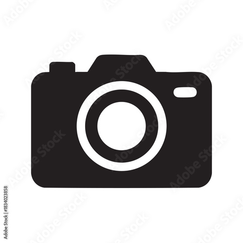 Simple black camera icon symbolizing photography media or capturing moments for users