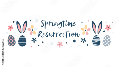 Springtime resurrection with easter eggs bunny ears flowers and dots festive celebration of new beginnings and renewal