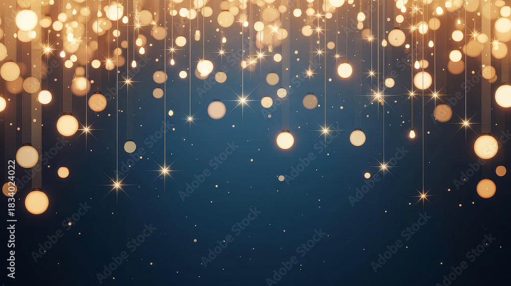 Obraz premium Golden Bokeh Lights Cascading on Deep Blue Abstract Background Festive