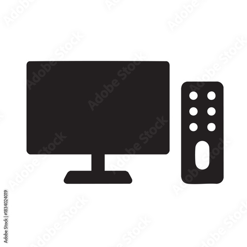 Sleek black television display paired with remote control, digital tv watching enjoyment