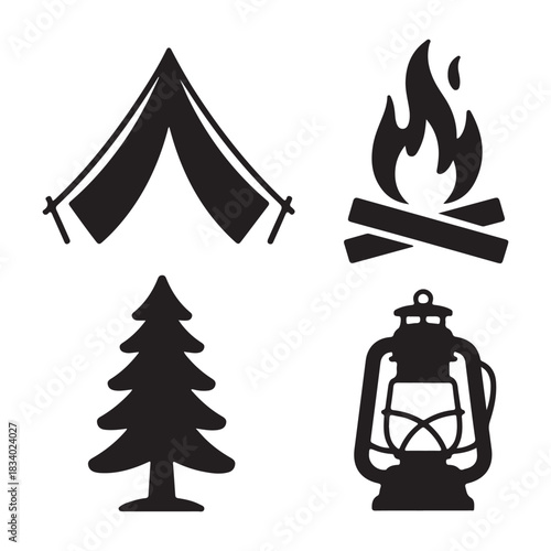 Camping tent outdoor adventure silhouette design