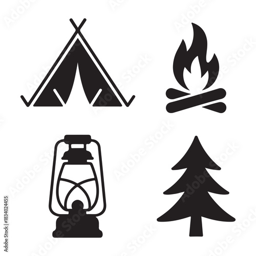 Classic camping tent forest tourism adventure scene
