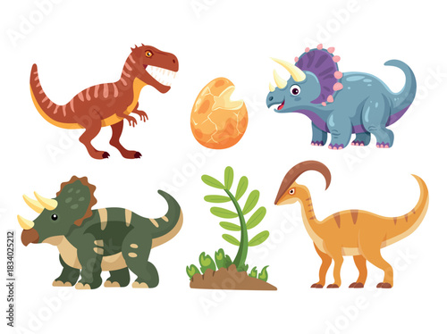 Dinosaurs. Flat vector clipart, illustration with isolated background.
